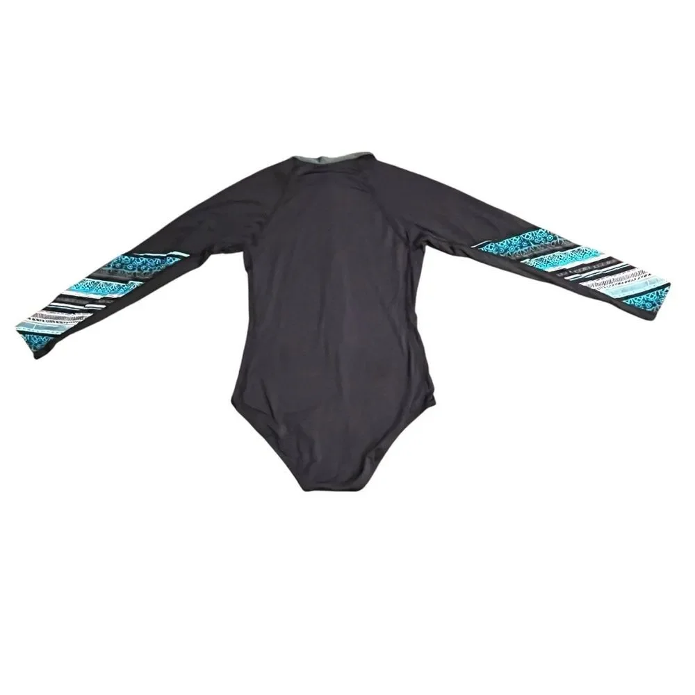 Beach House Sport Swimsuit Black Green Surfer Long Sleeve One Piece Girls 12